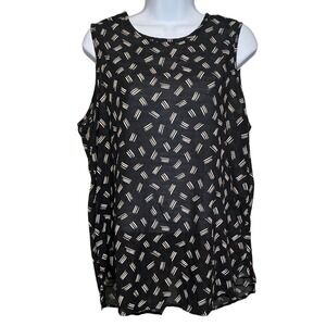Lucky Brand Black White Geometric Print Sleeveless Top Size L Indie Festival